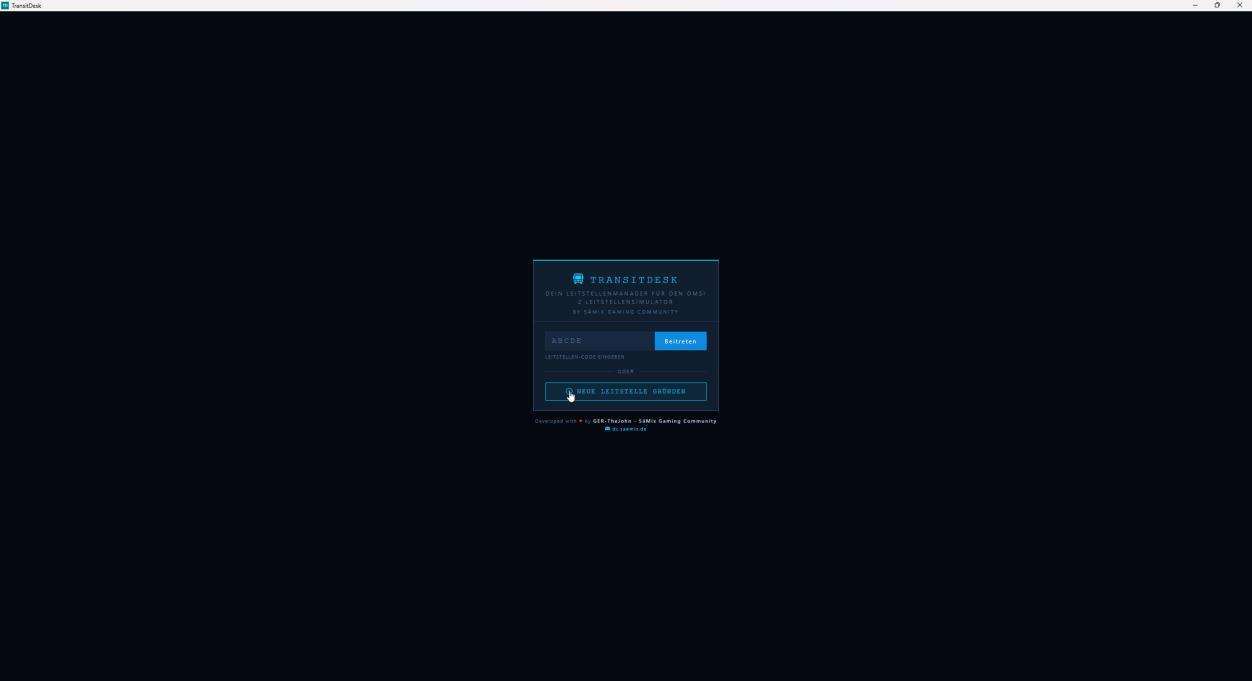TransitDesk Hauptmenü